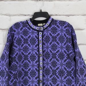 LL Bean Merino Wool Nordic Cardigan Sweater Size L